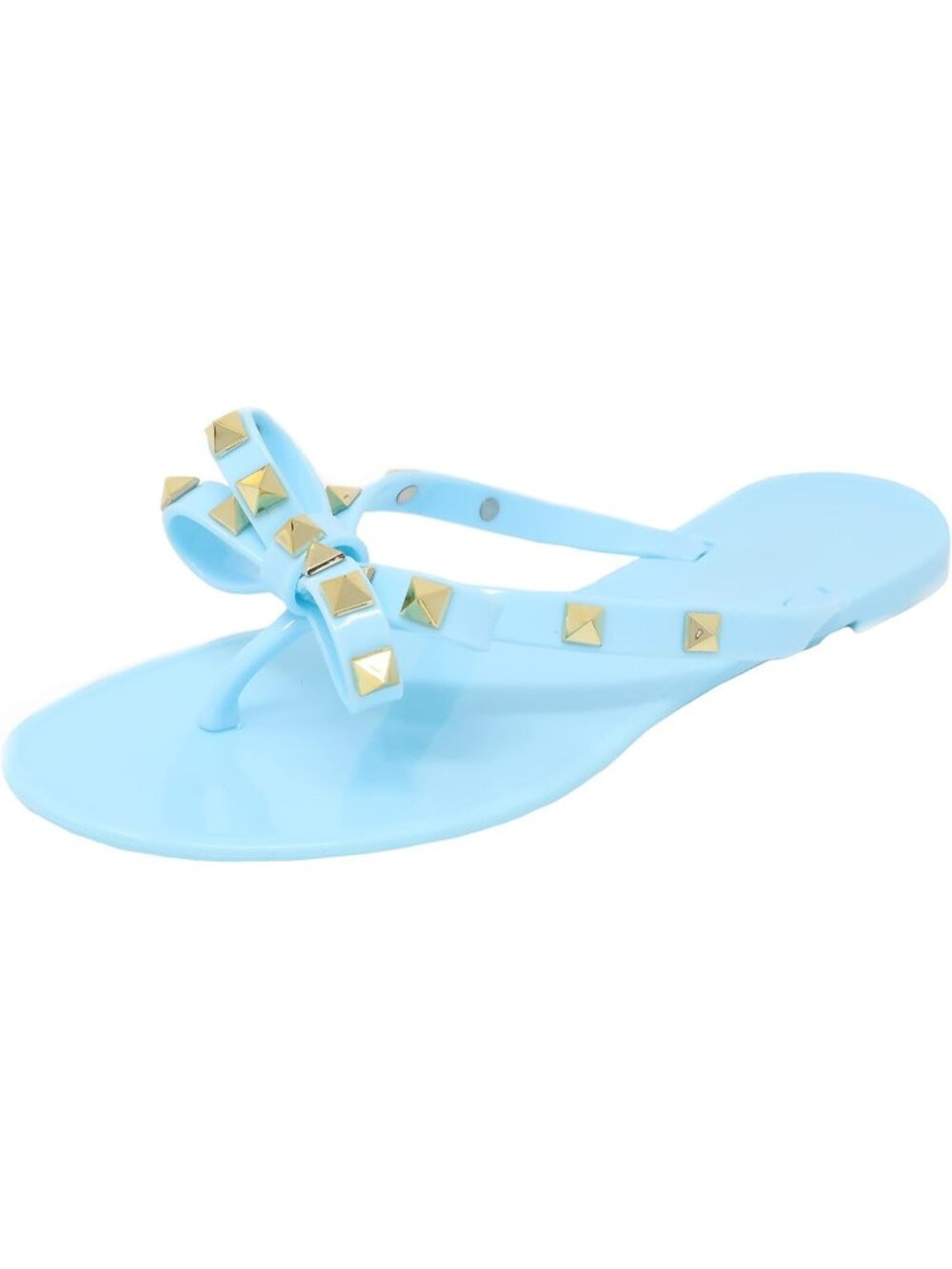 Women's Light Blue Polyvinyl Chloride Studded Jelly Flip Flops Sandals with Bow